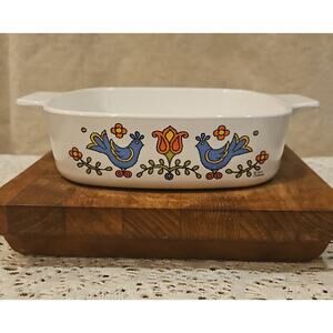 CorningWare Country Festival 1 Qt Casserole Dish - Blue Birds / Tulip A-1-B